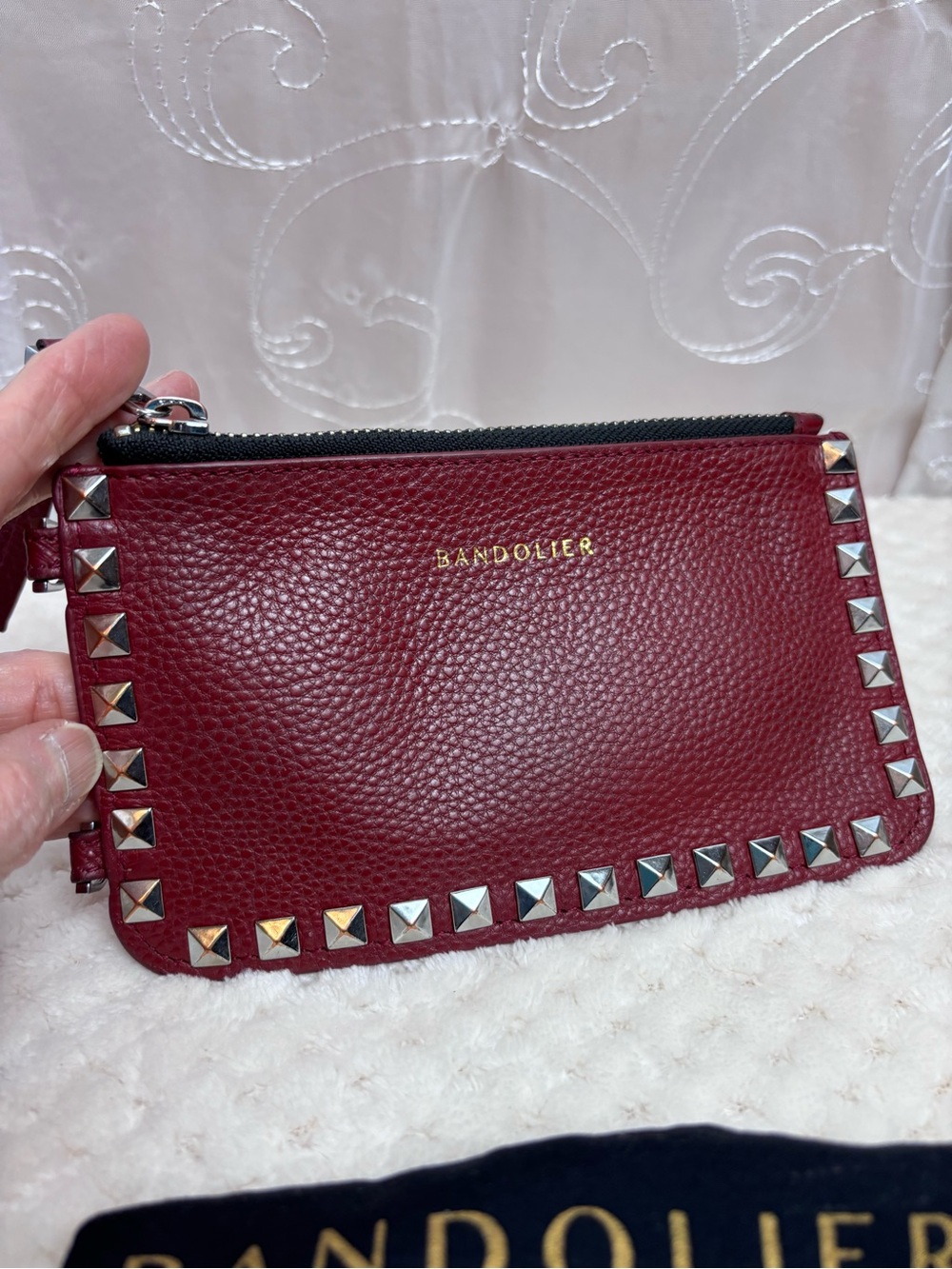BANDOLIER Studded Red Leather Crossbody Bag Pouch with Protective Cover - Picture 5 of 10